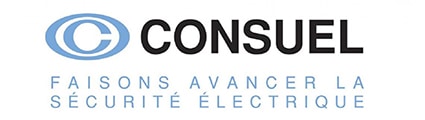Logo CONSUEL en bleu et noir avec le slogan "Faisons avancer la sécurité électrique".