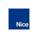 Logo de la marque Nice : un carré bleu intense avec le mot 'Nice' en blanc en bas à droite.