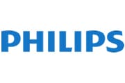Logo Philips. Le nom de la marque est affiché en lettres capitales bleues, avec une typographie distincte, sur un fond blanc.